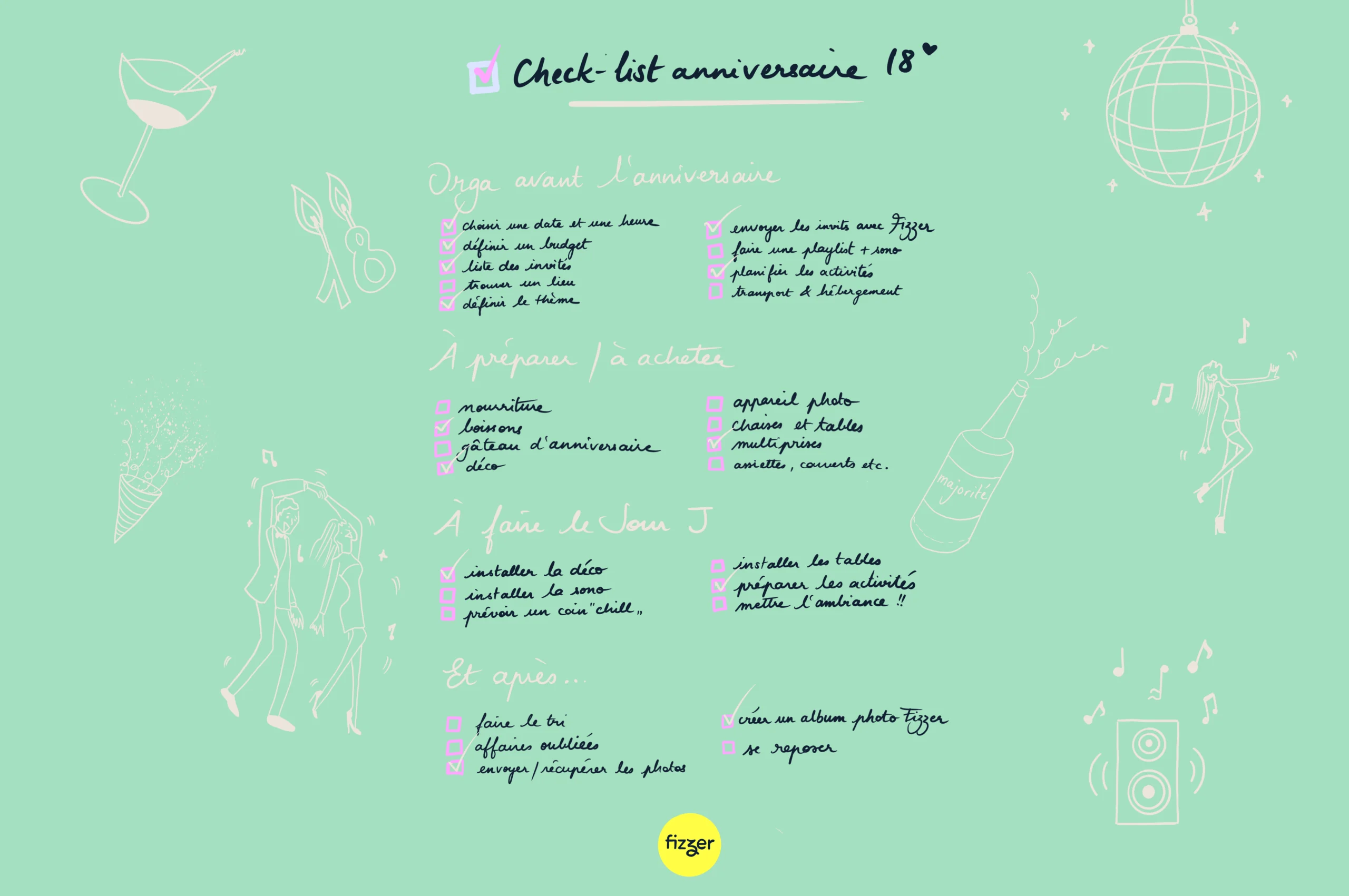Checklist pour un anniversaire des 18 ans
