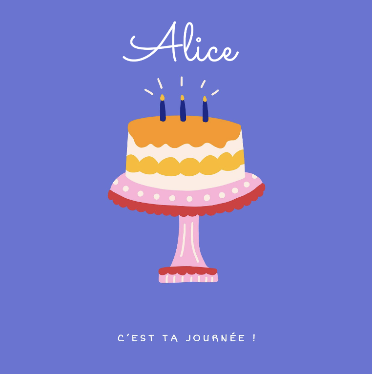 Carte d'anniversaire avec prénom Alice