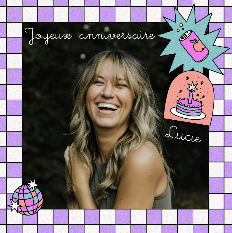 Carte de joyeux anniversaire à une Lucie, thème graphique