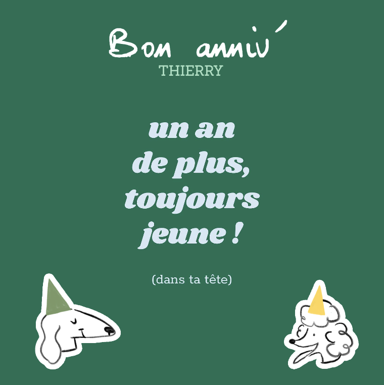 Carte d'anniversaire personnalisée avec message "Bon anniv Thierry"