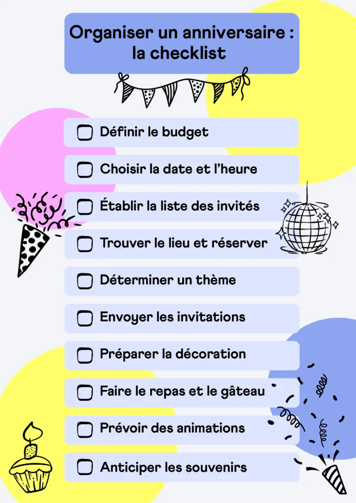 Checklist pour organiser un anniversaire