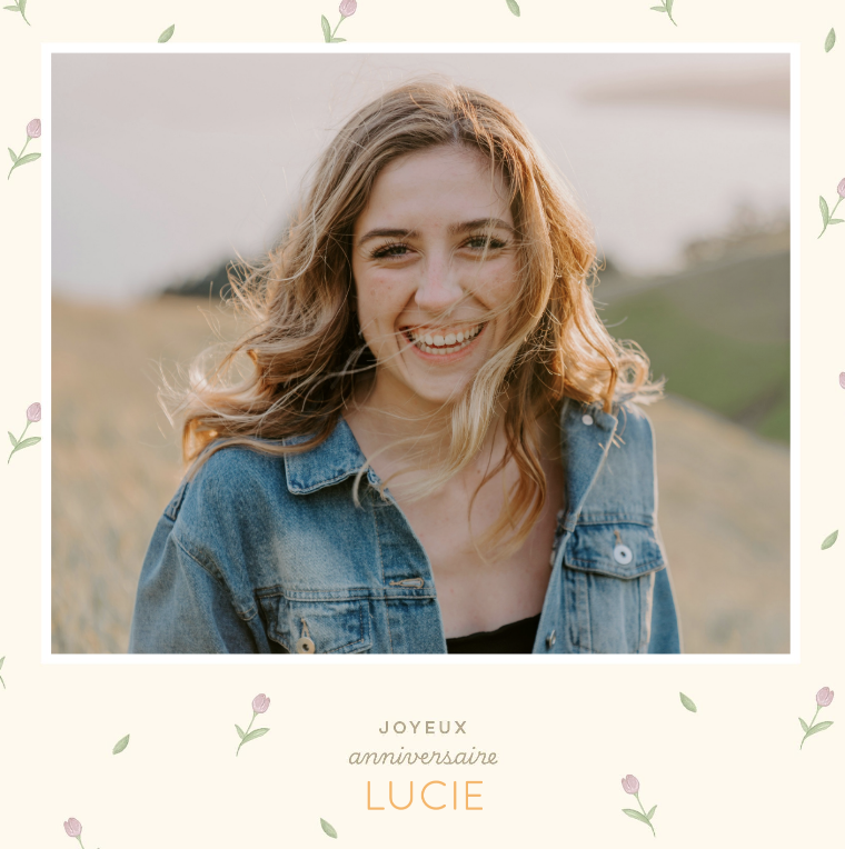 Carte pour un joyeux anniversaire Lucie, thème floral