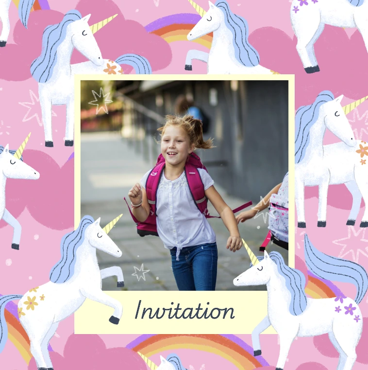 Carte d'invitation à un anniversaire licorne
