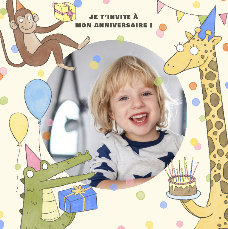 Carte d'invitation à un anniversaire animaux