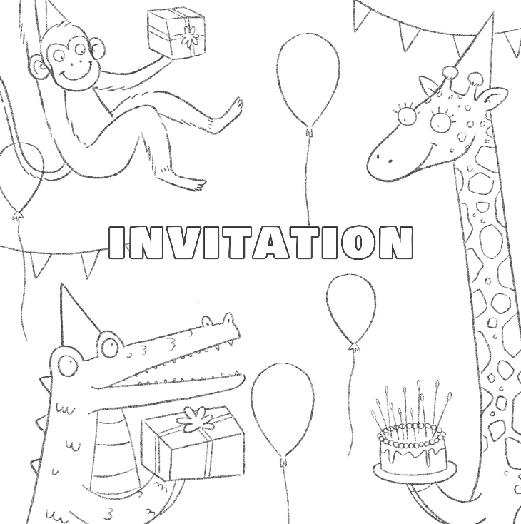 Carte d'invitation anniversaire à colorier