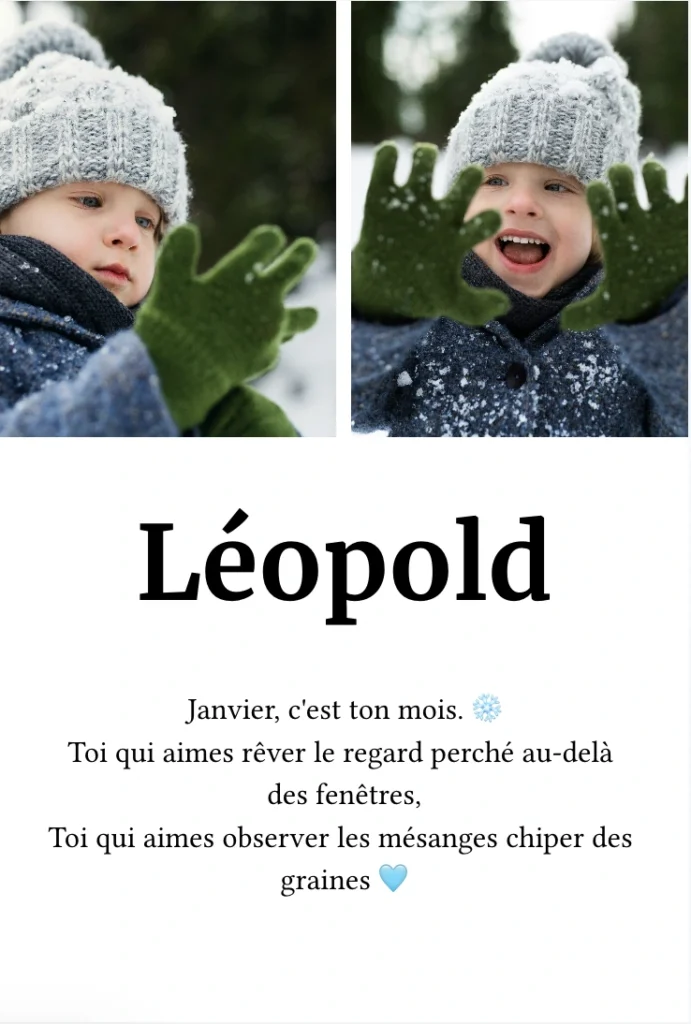 Page de calendrier photo personnalisée 