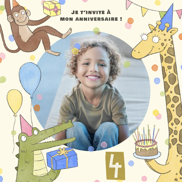 Carte d'invitation d'anniversaire 4 ans