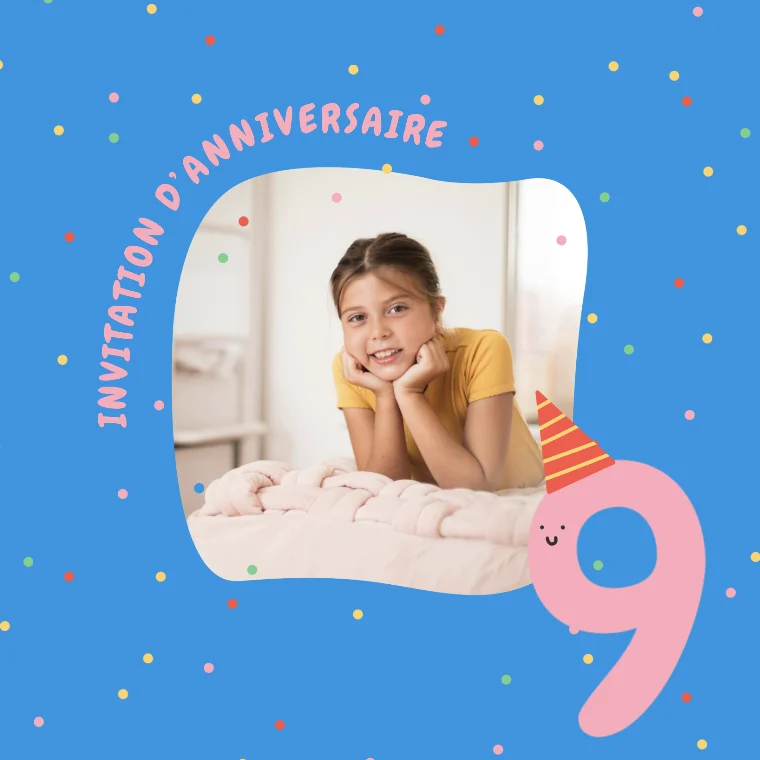 Carte d'invitation pour un anniversaire des 9 ans