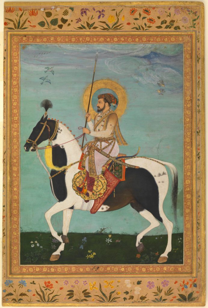 Gravure de Shah Jahan sur un cheval