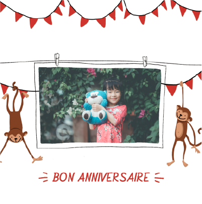 carte d'anniversaire fille avec photo et singes