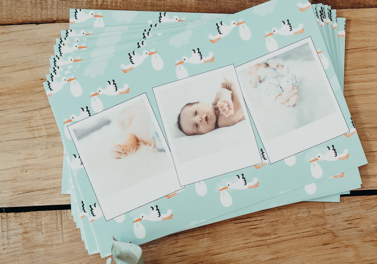 set of baby cards with storks