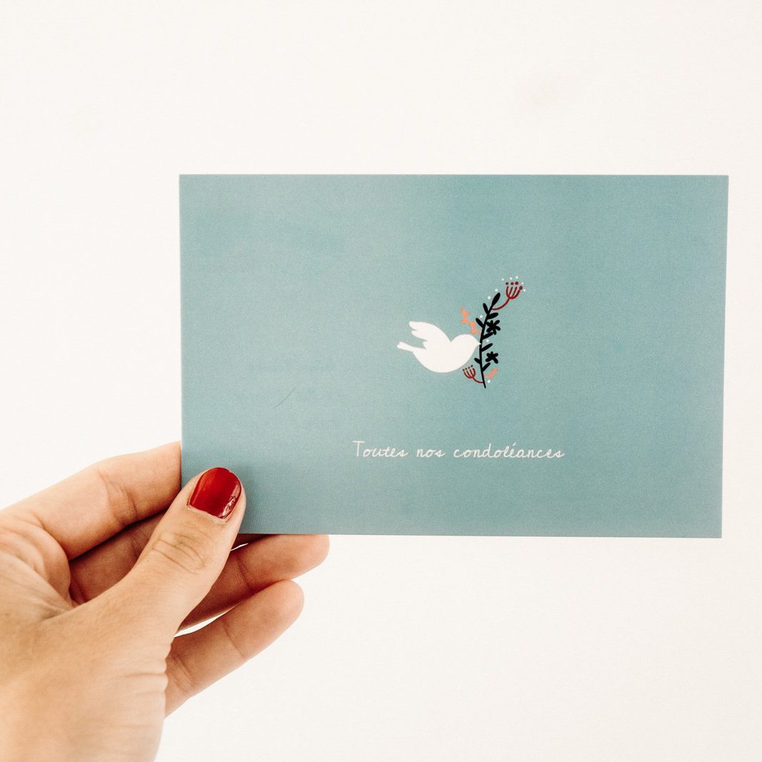 blaue Kondolenzkarte mit Taube