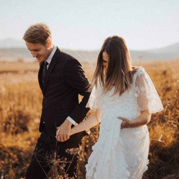 wedding dress and country suit