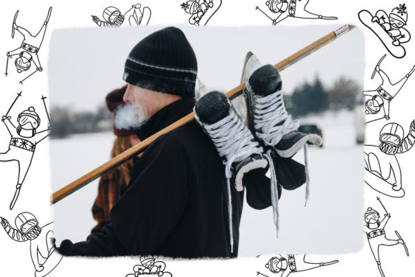 carte avec bonhommes a ski et snowboard