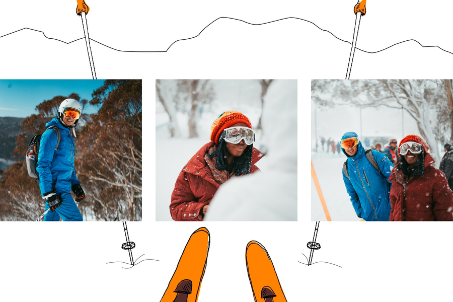 snow ski map and poles