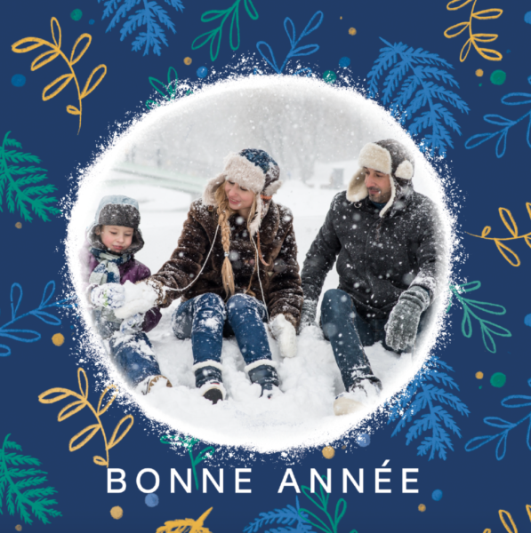 carte de bonne annee bleue avec famille