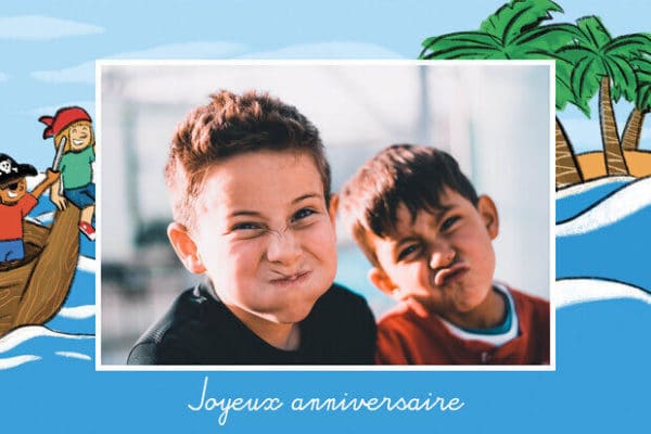 Carte postale anniversaire Fizzer pour enfants à motifs pirates