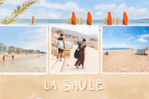 Postcard La Baule with orange parasols