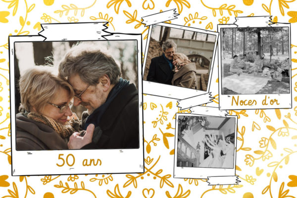 Carte noces d'or pour anniversaire de mariage