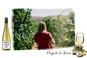 Carte postale des Pays de la Loire avec vin blanc