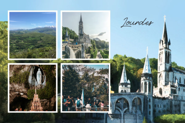 Postkarte des Wallfahrtsortes Lourdes in Frankreich