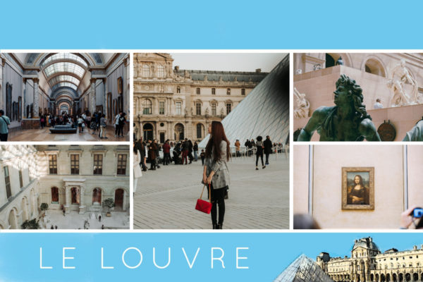 Illustrierte Postkarte des Louvre-Museums in Paris