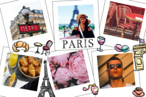 Pariser Fotopostkarte mit Eiffelturm und Rotwein