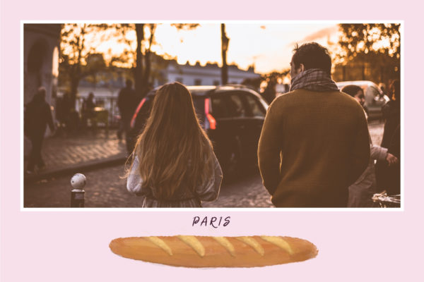 Paris photo postcard with baguette