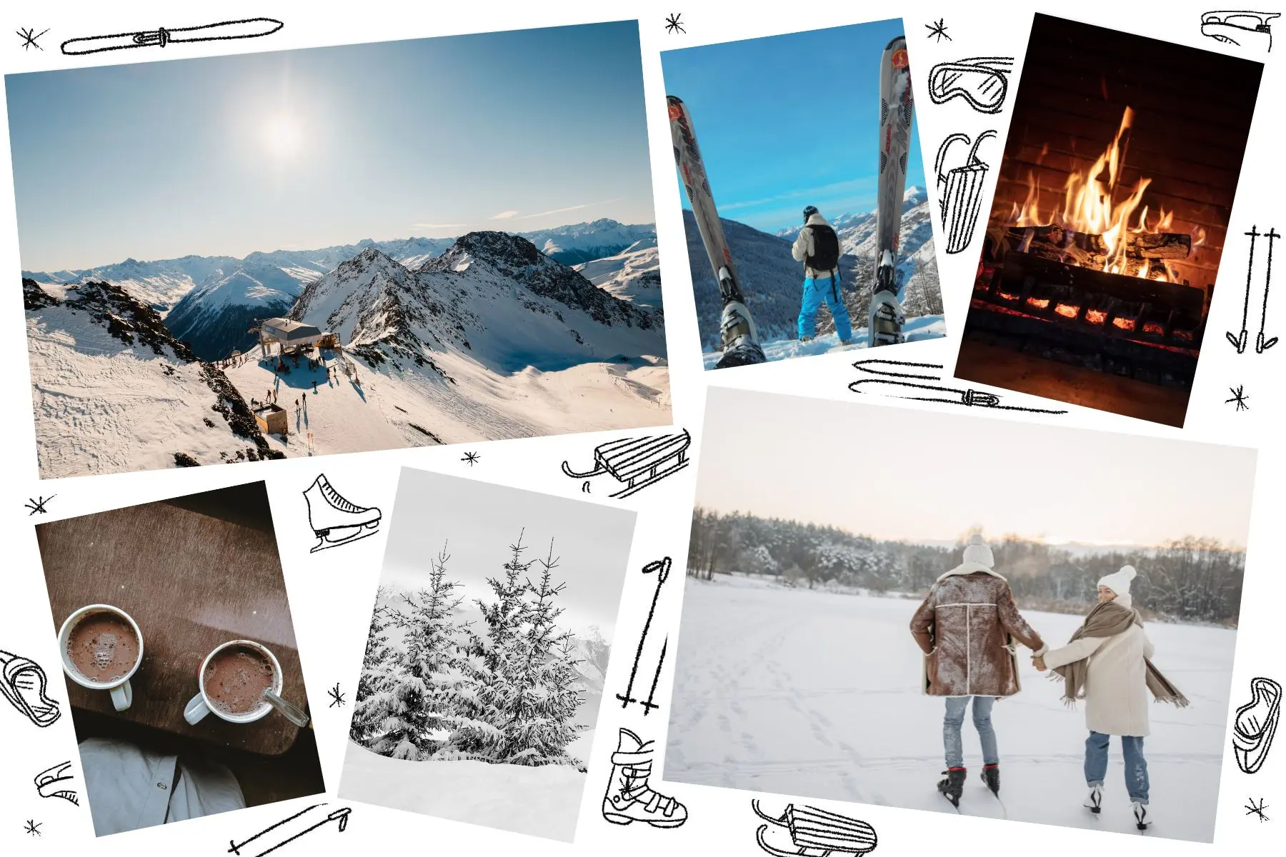 carte postale au ski en amoureux