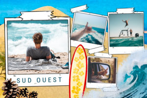 Four photo card with South West surfboard