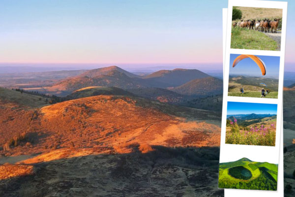 Carte postale des volcans d'Auvergne avec photos