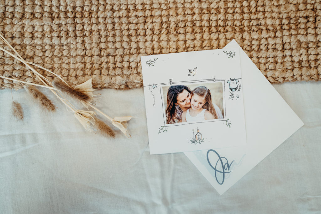 card religious symbols mother daughter and ear of wheat