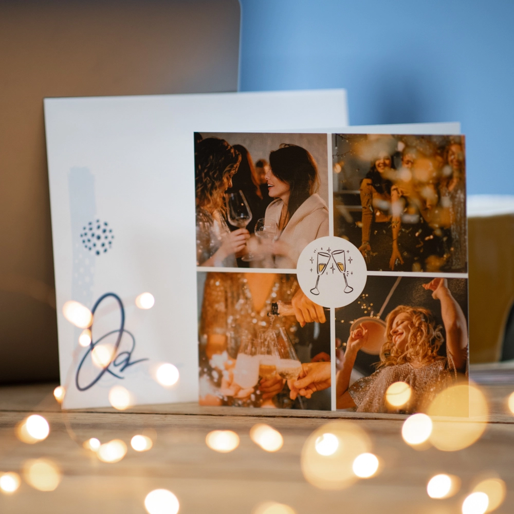 Business greeting card for companies and independent professionals with photos