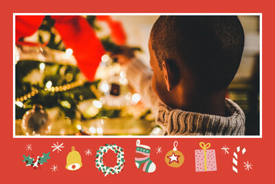 Red Merry Christmas card with decorations