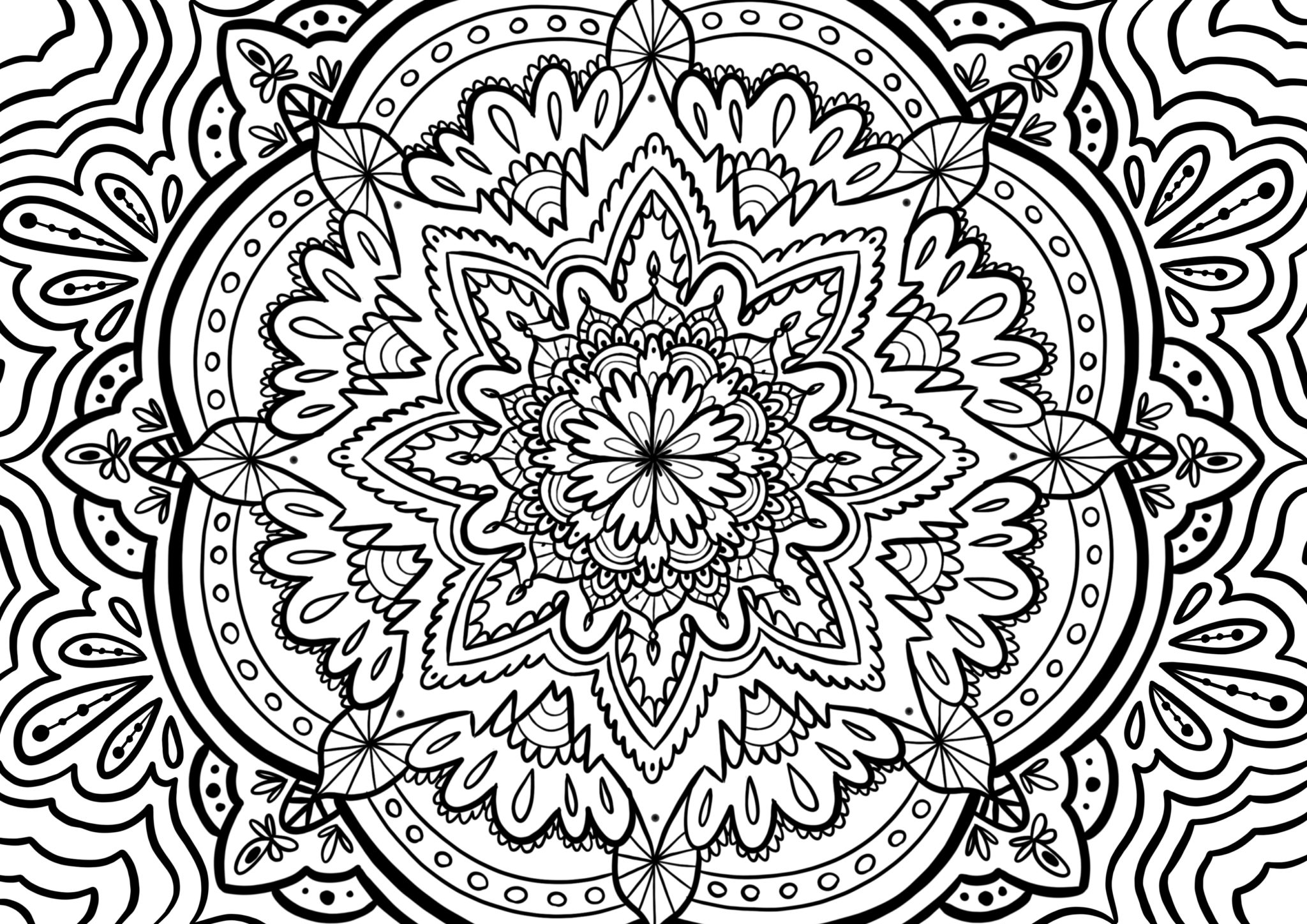 Coloriage anti-stress mandala traditionnel pour l'ete