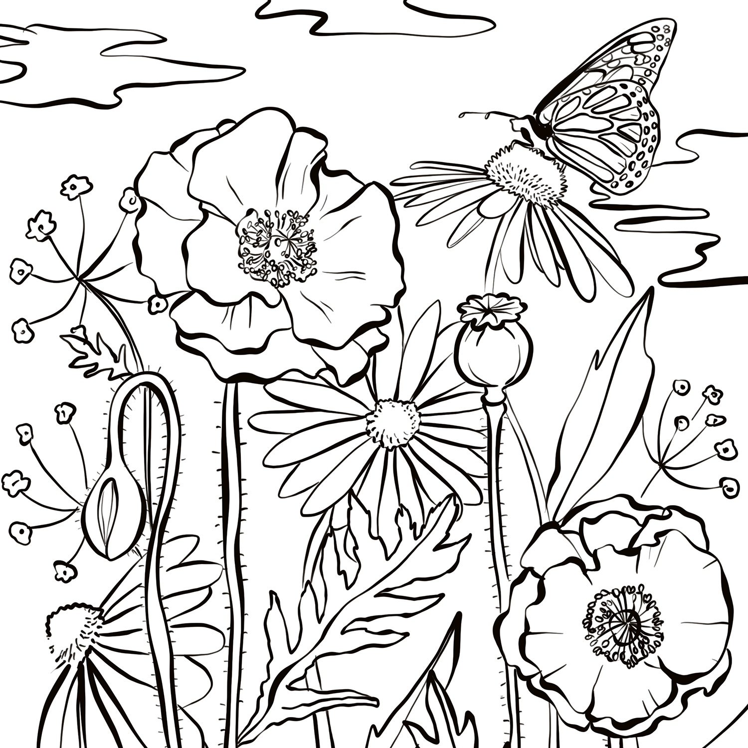 coloriage carre adultes fleurs