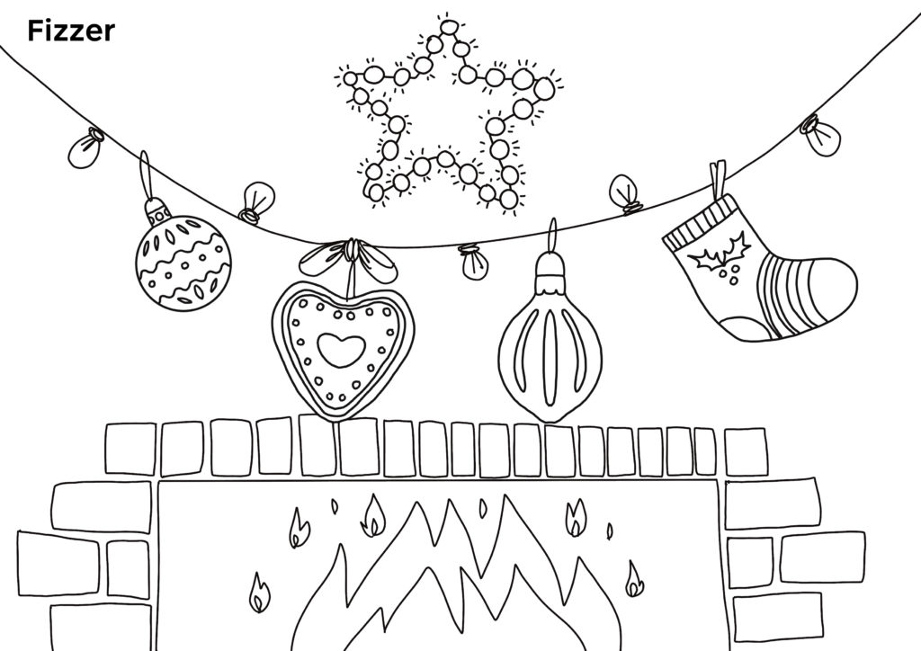 Coloriage avec cheminee et chaussettes de Noel