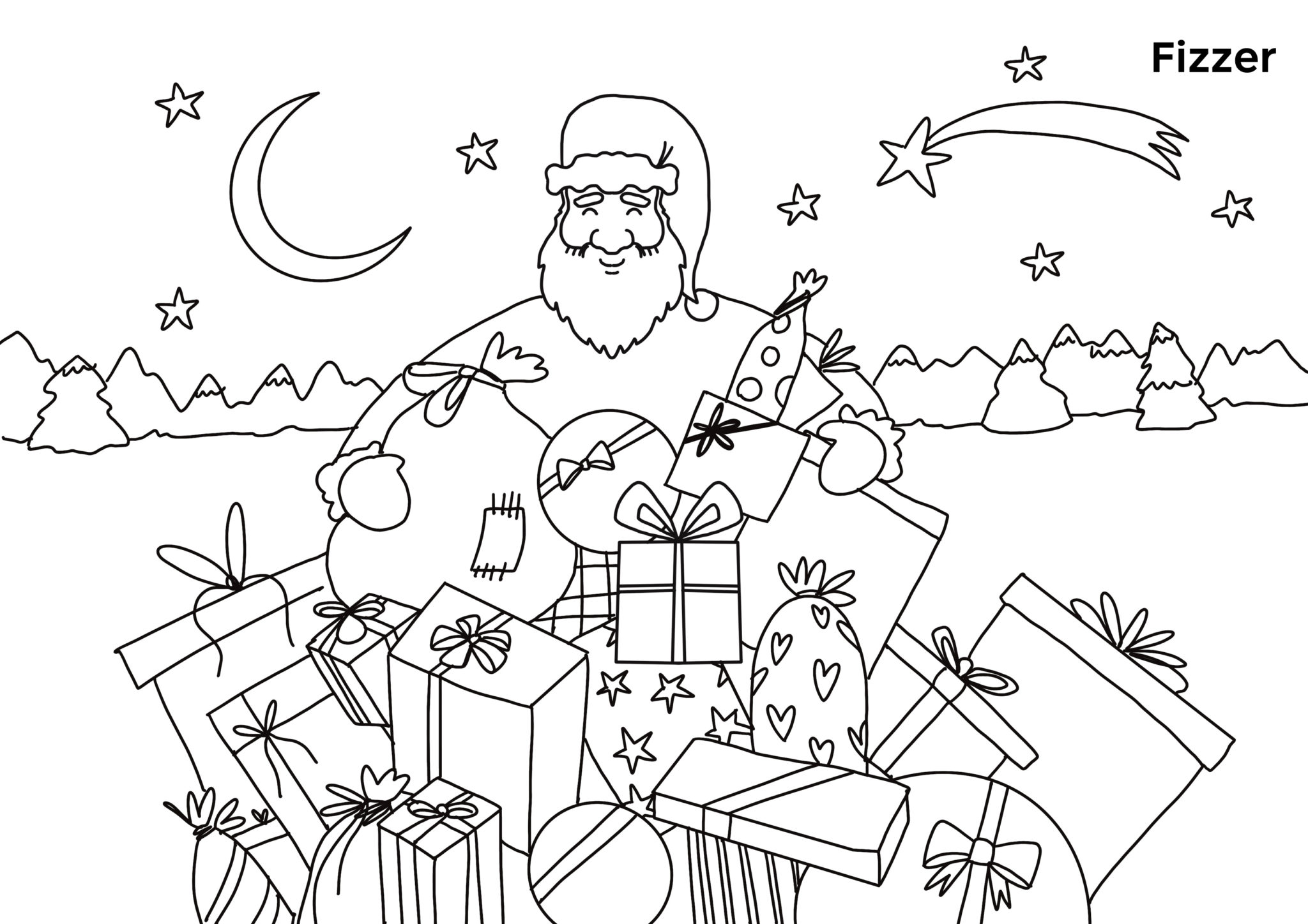 Coloriage Pere Noel et hotte