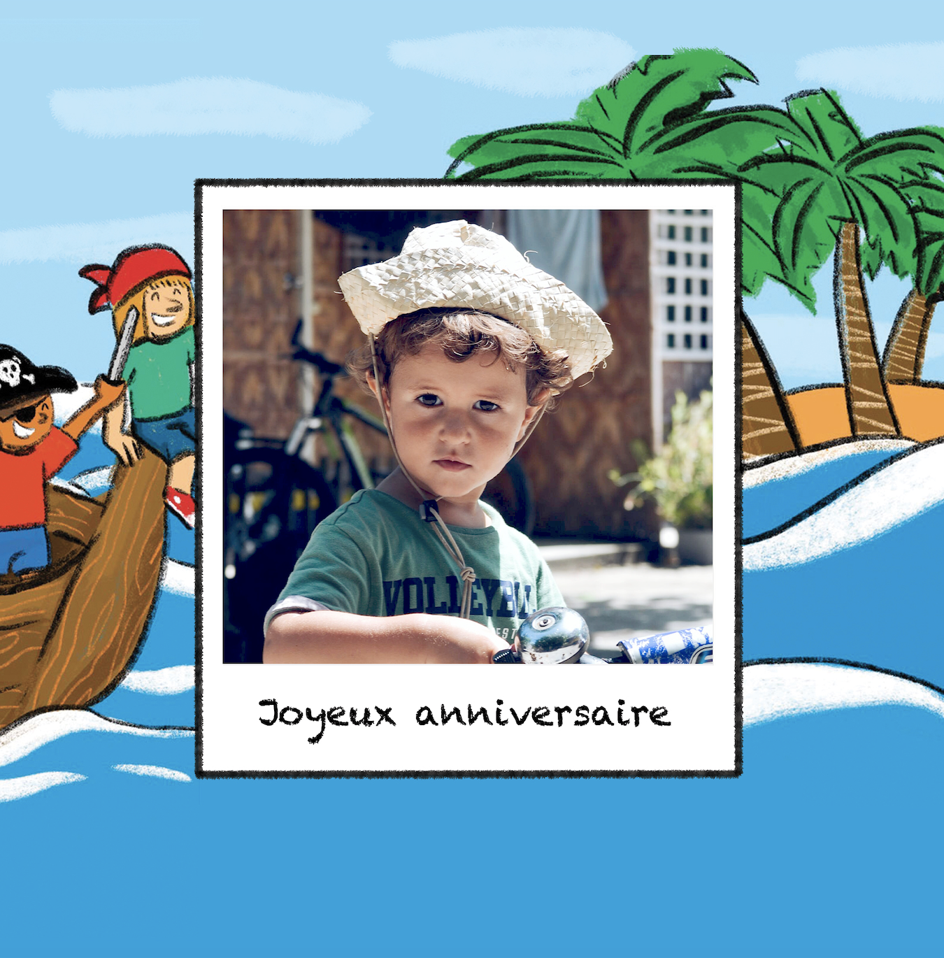 Carte enfant joyeux anniversaire bateau de pirate