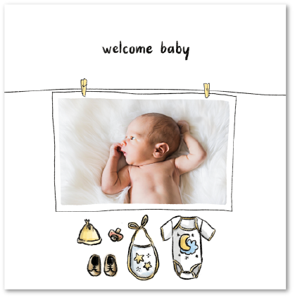 Carte félicitations naissance équipement bébé