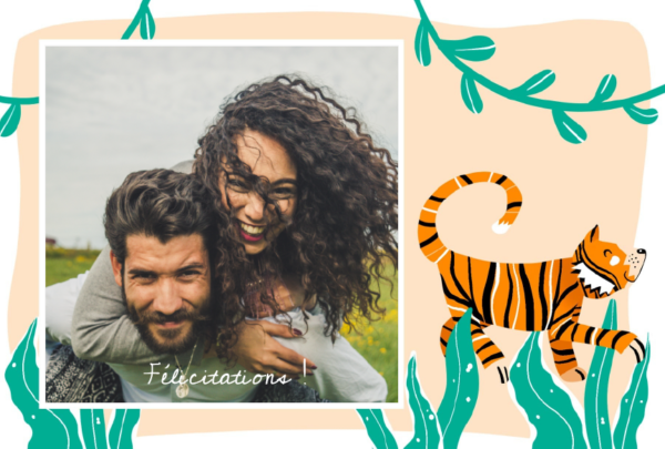 carte postale felicitations avec tigre