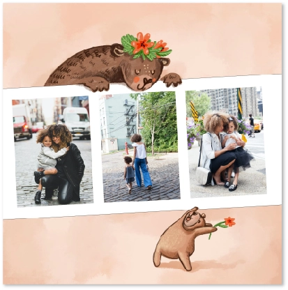 Pfirsichrosa Muttertagskarte mit Bär