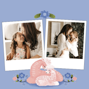 blaue Muttertagskarte mit rosa Lama