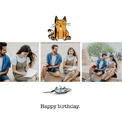 funny birthday card with cat and mouse