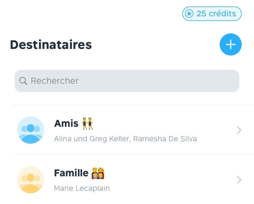 groupes de contact sur application mobile Fizzer