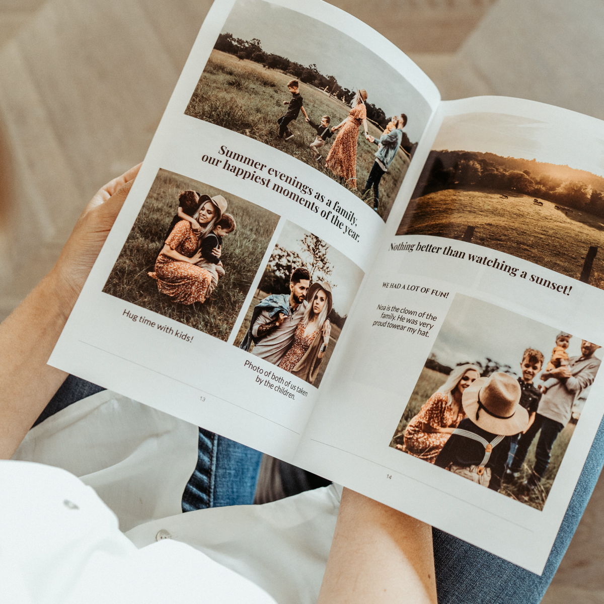 hands holding diary with family photos