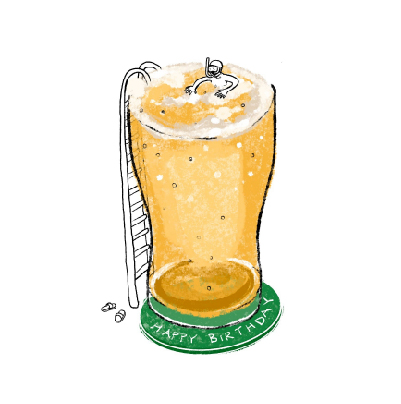 happy birthday card with pool of beer