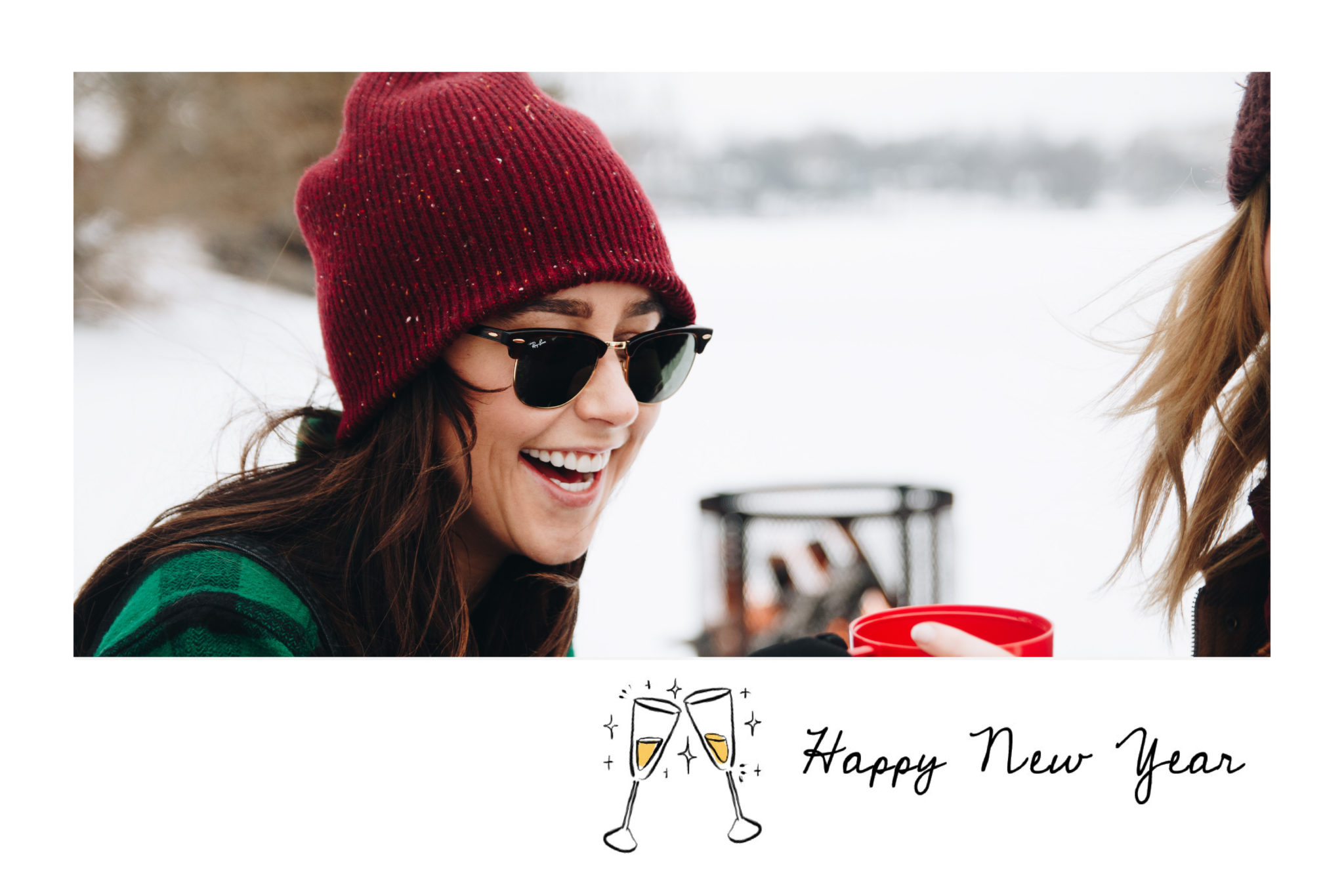 Happy new year greeting card with champagne