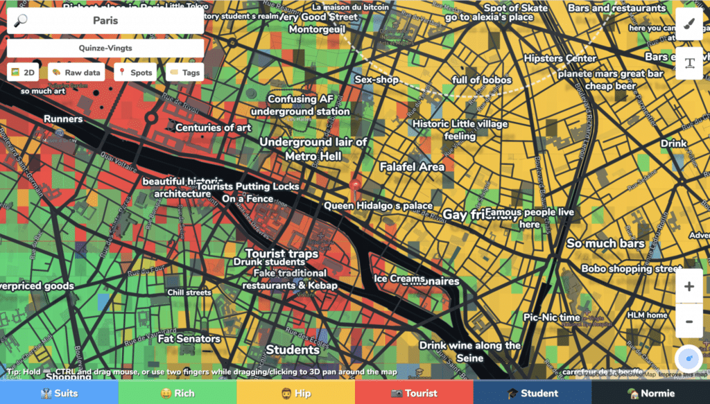 Hoodmaps, die Website, mit der Sie die Stadtteile einer Stadt analysieren können