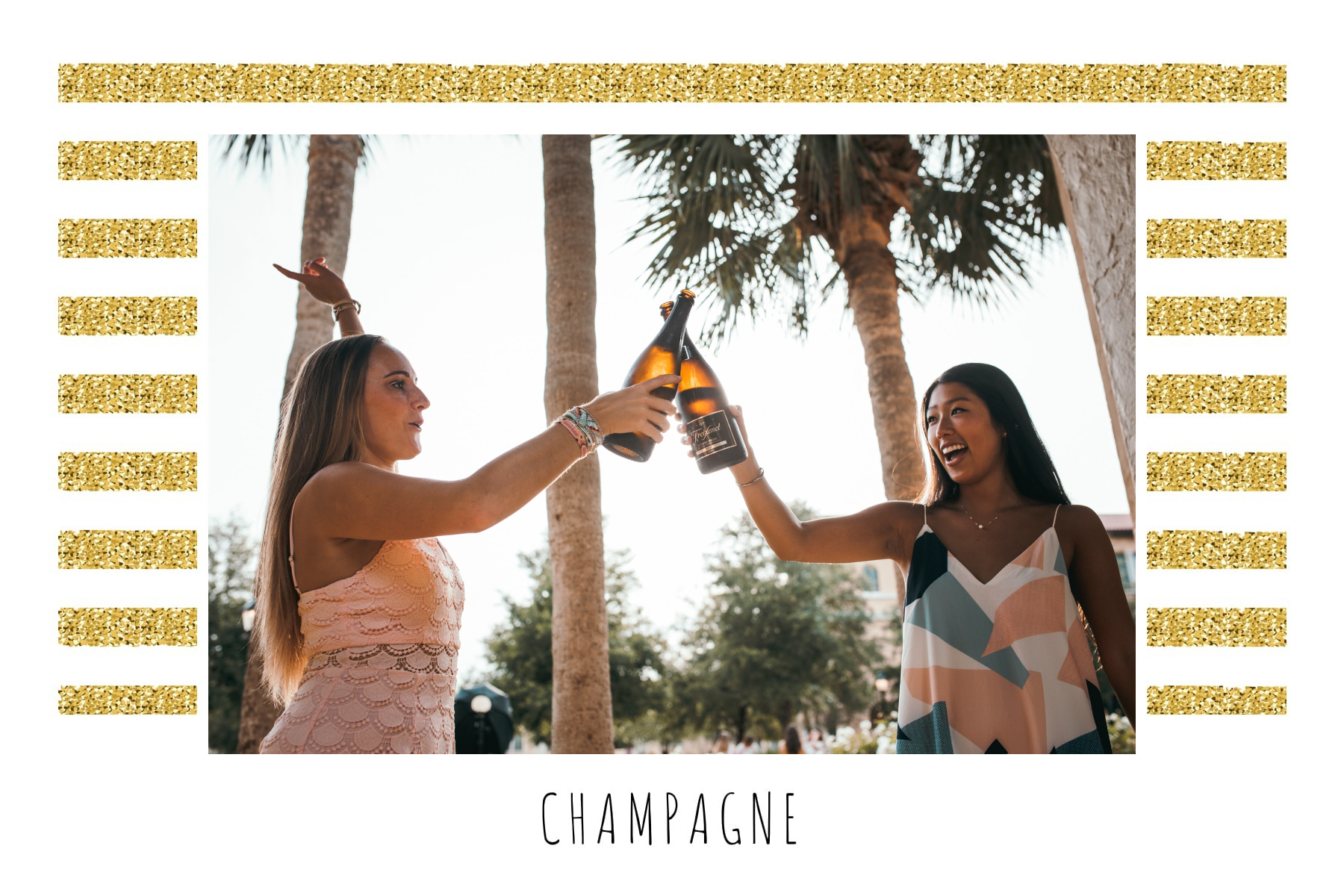Invitation dorée et blanche avec champagne